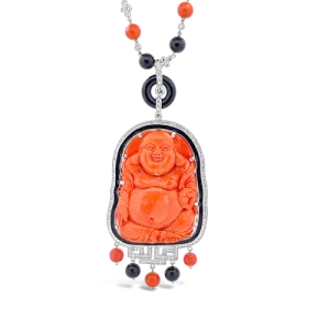 Coral & Diamond Buddha Necklace