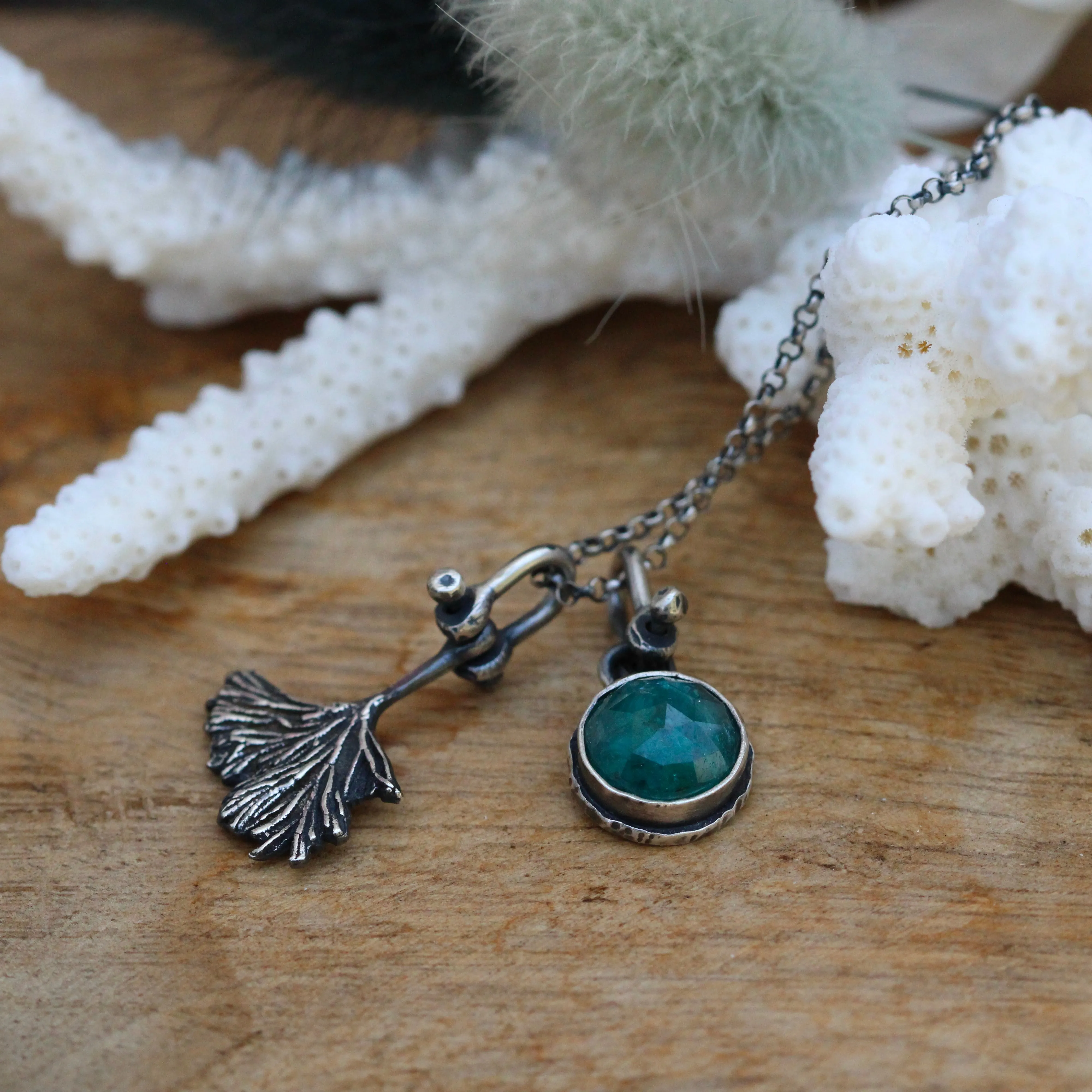 Coral and Kyanite sterling silver Necklace Beach Comber Collection