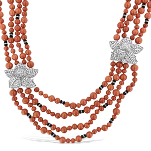 Coral, Diamond & Onyx Necklace