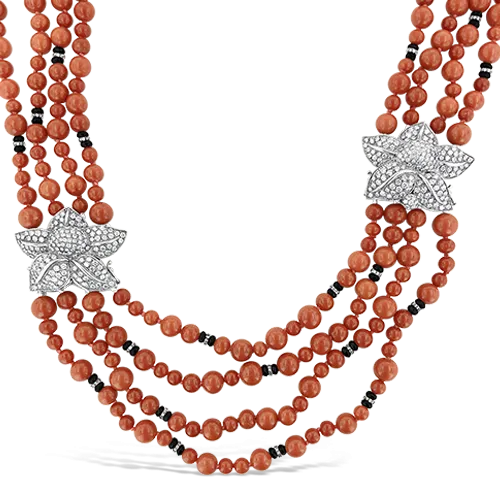Coral, Diamond & Onyx Necklace