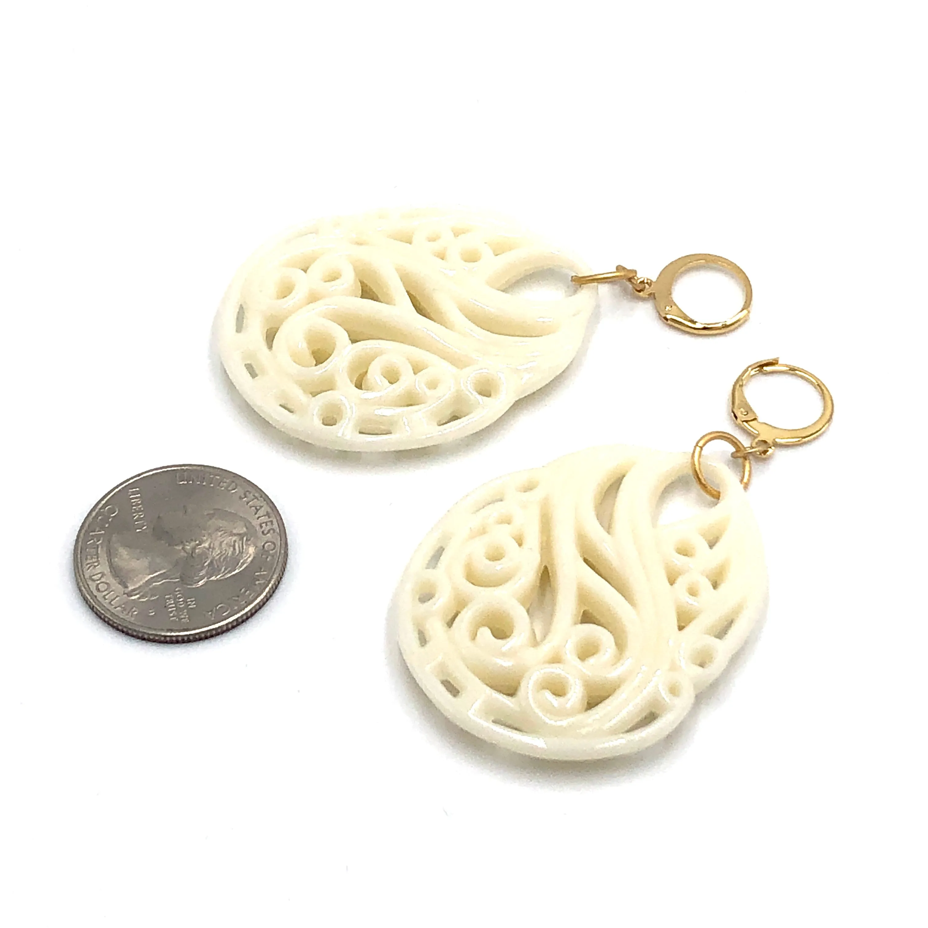 Cream Off White Paisley Teardrop Earrings