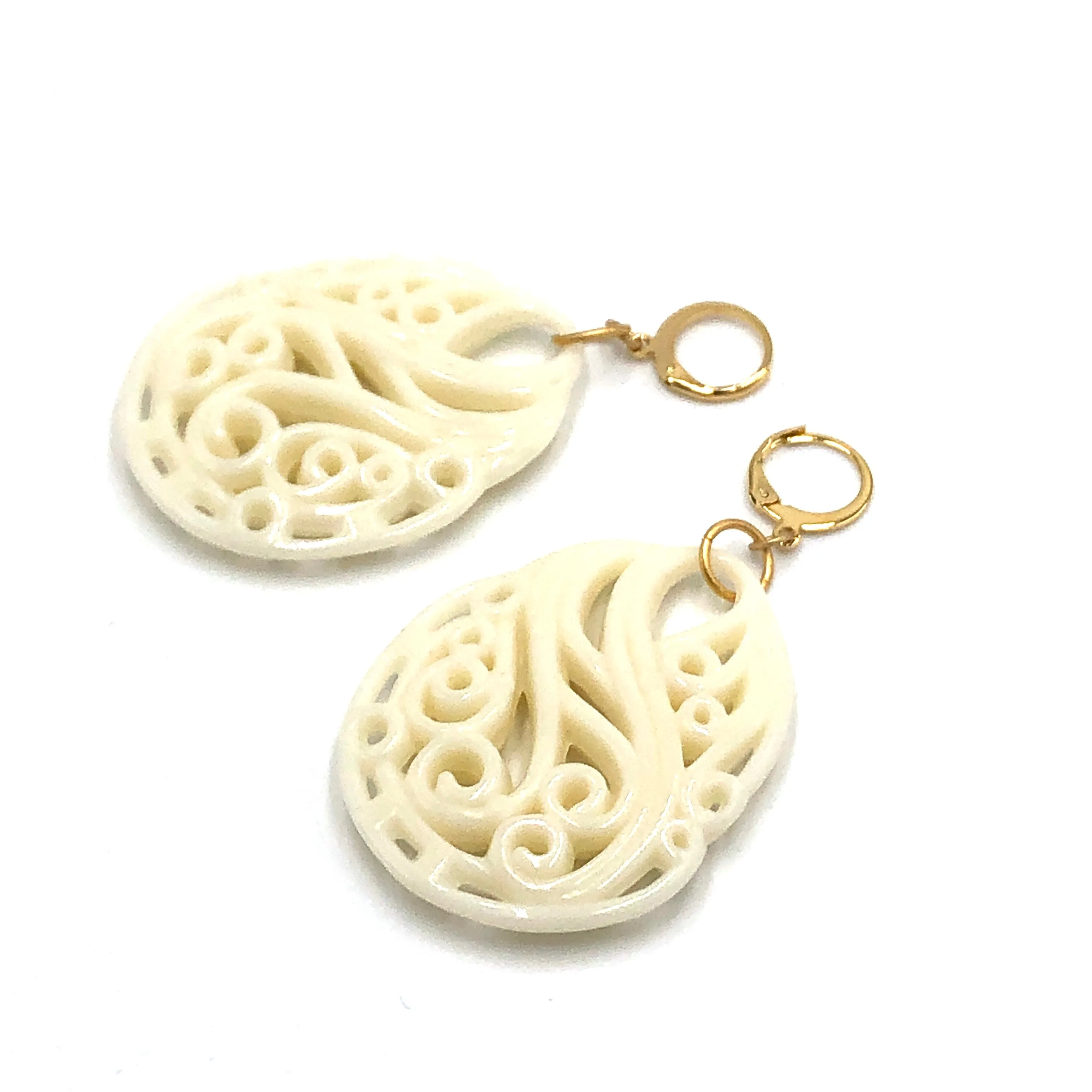 Cream Off White Paisley Teardrop Earrings