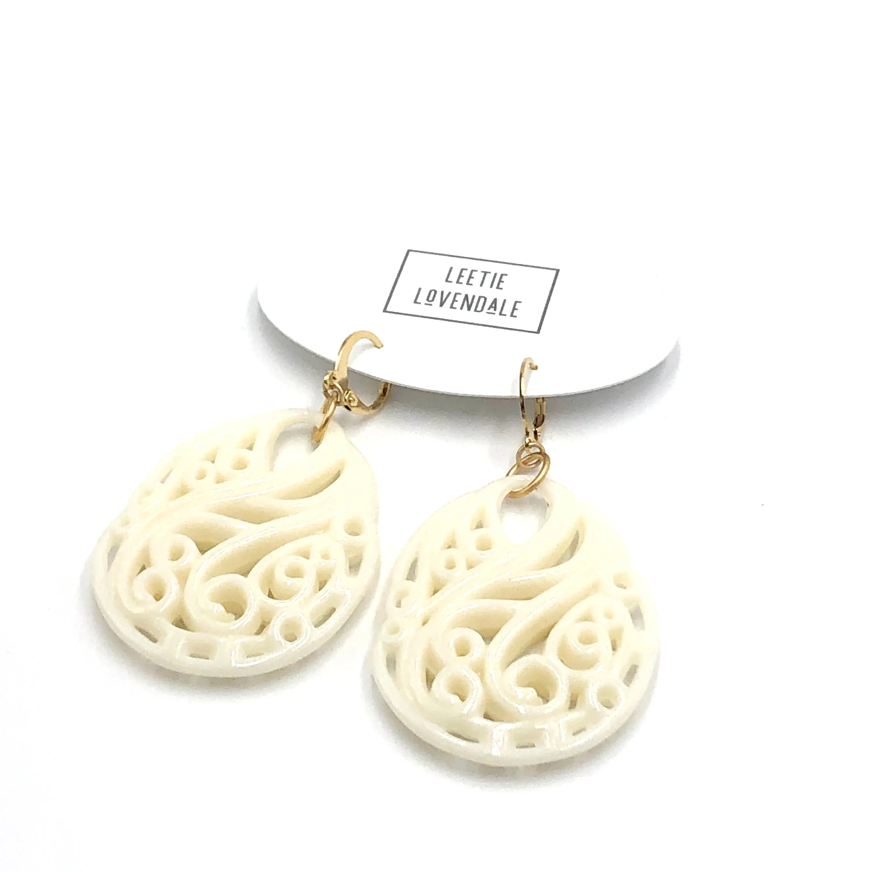 Cream Off White Paisley Teardrop Earrings