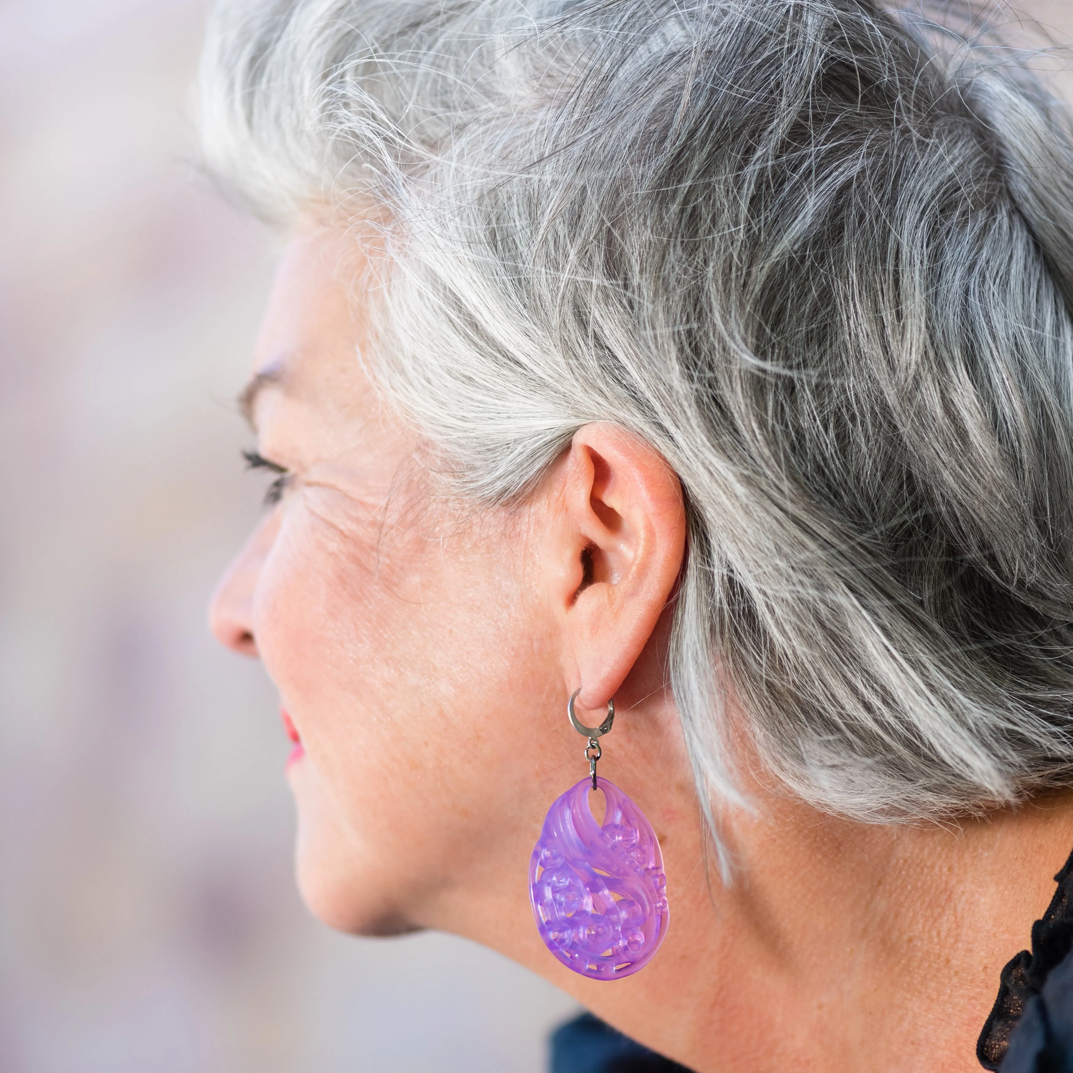 Cream Off White Paisley Teardrop Earrings