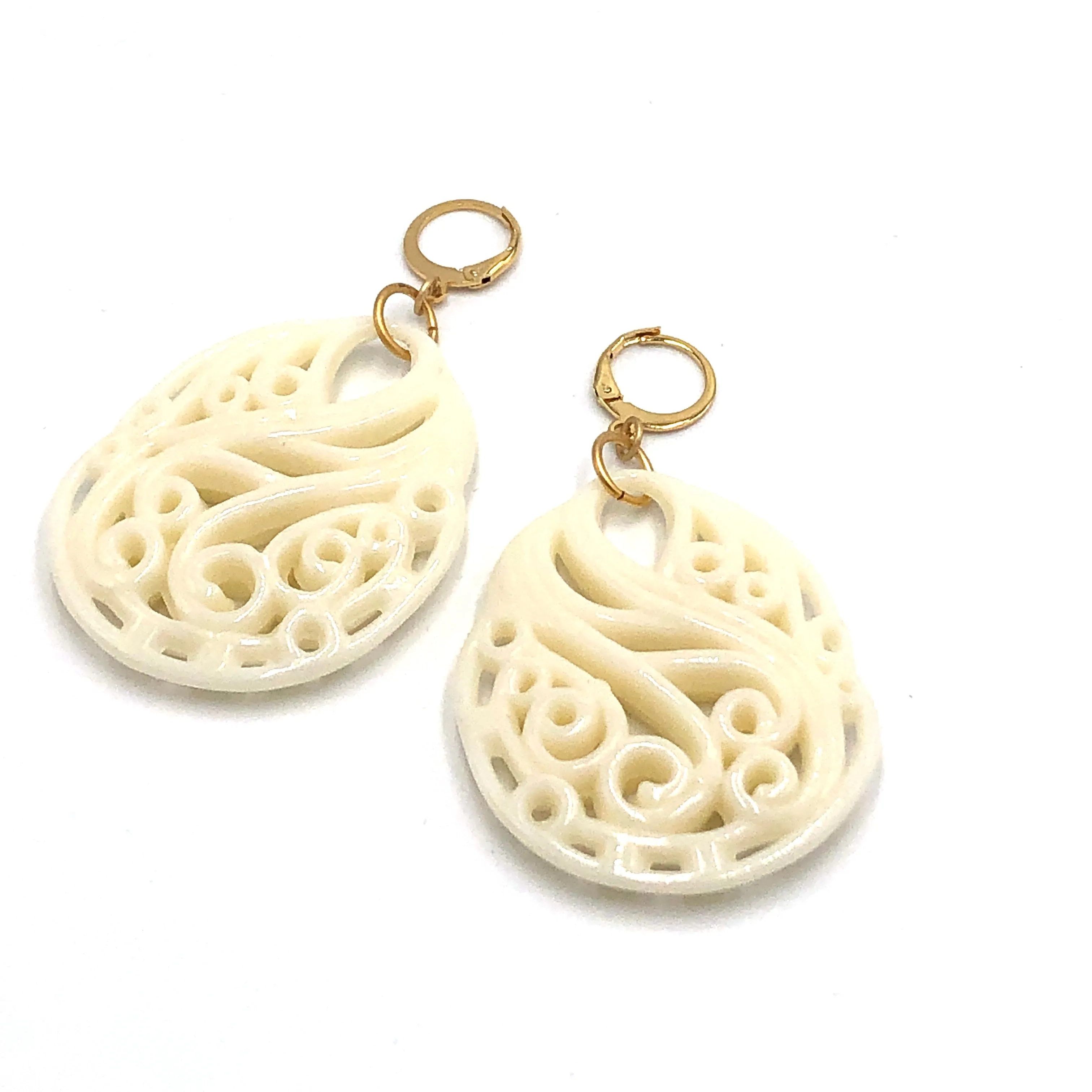 Cream Off White Paisley Teardrop Earrings