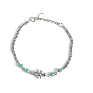 Cross silver bracelet with turquoise