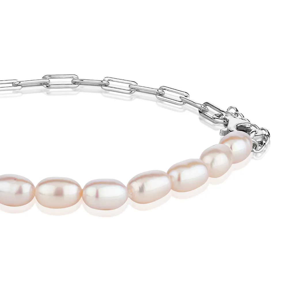 Cultured freshwater pearl bracelet in sterling silver