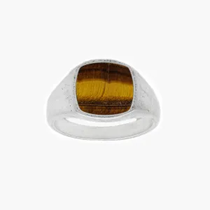 Cushion Signet Ring With Tiger Eye Stone
