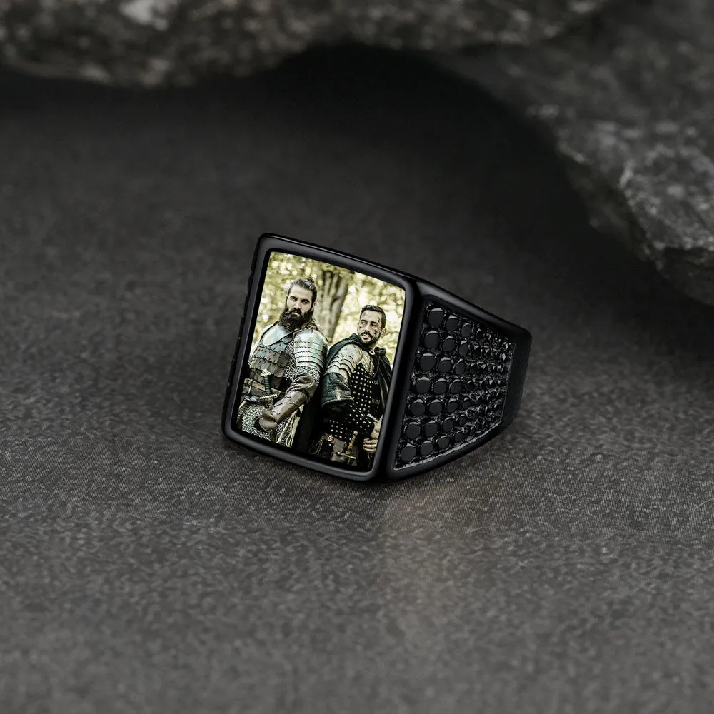 Customized Photo Ring Square Engraved Signet Ring