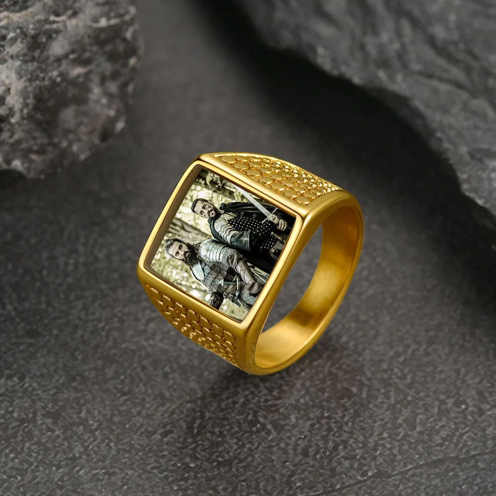 Customized Photo Ring Square Engraved Signet Ring