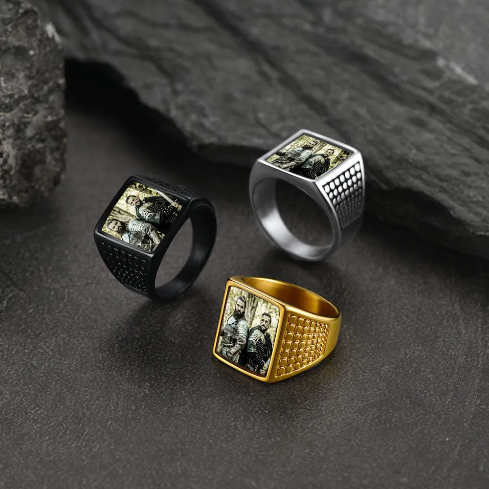 Customized Photo Ring Square Engraved Signet Ring