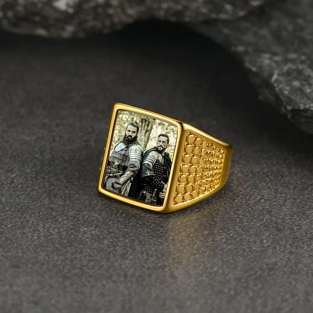 Customized Photo Ring Square Engraved Signet Ring