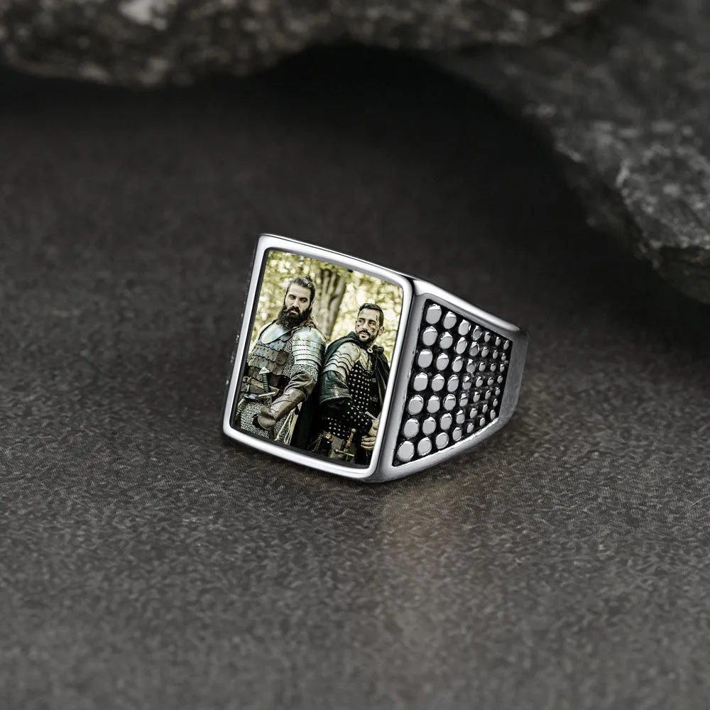 Customized Photo Ring Square Engraved Signet Ring