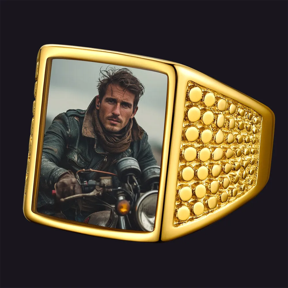Customized Photo Ring Square Engraved Signet Ring