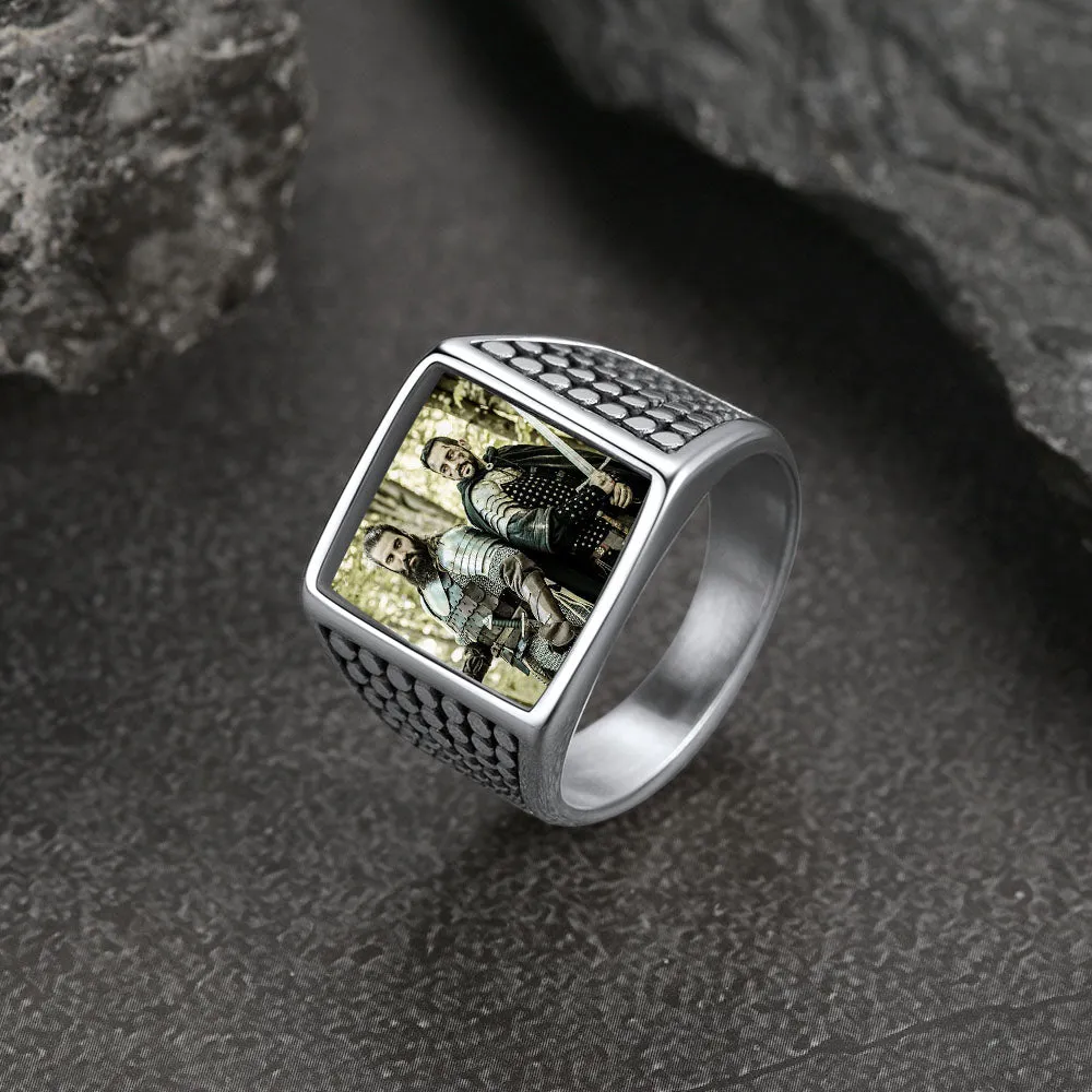 Customized Photo Ring Square Engraved Signet Ring