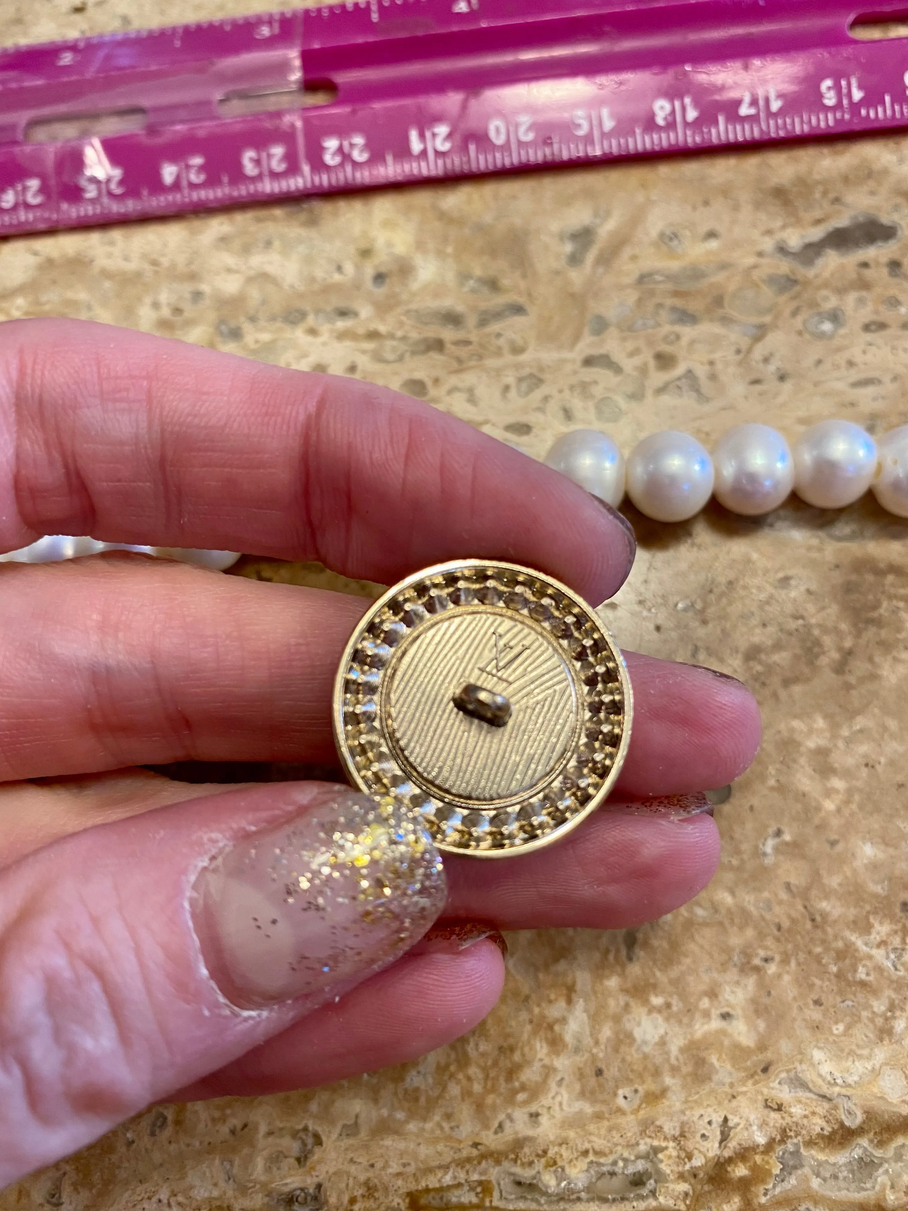 CZ LV White and Gold Button bracelet