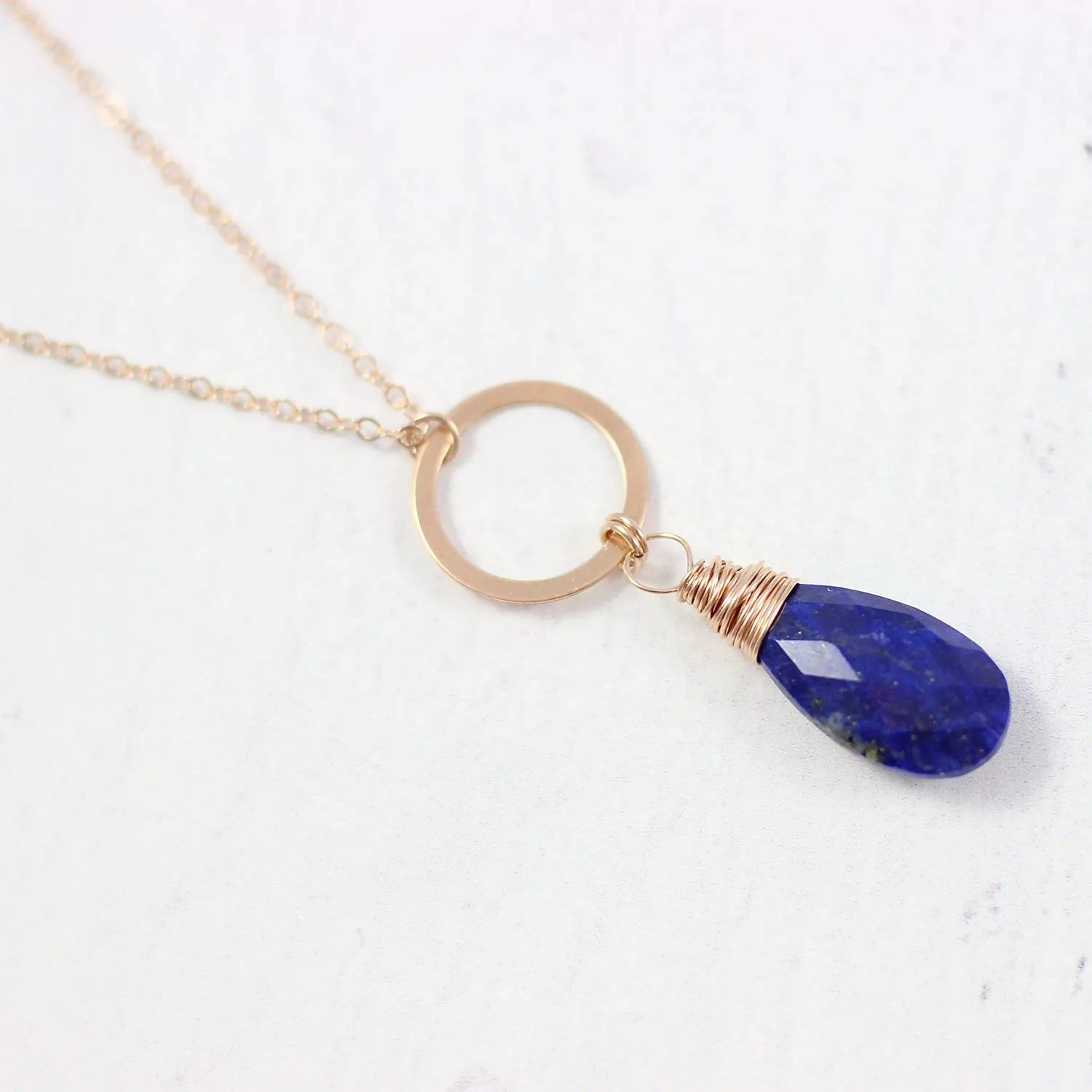 Dark Blue Lapis Lazuli Rose Gold Necklace