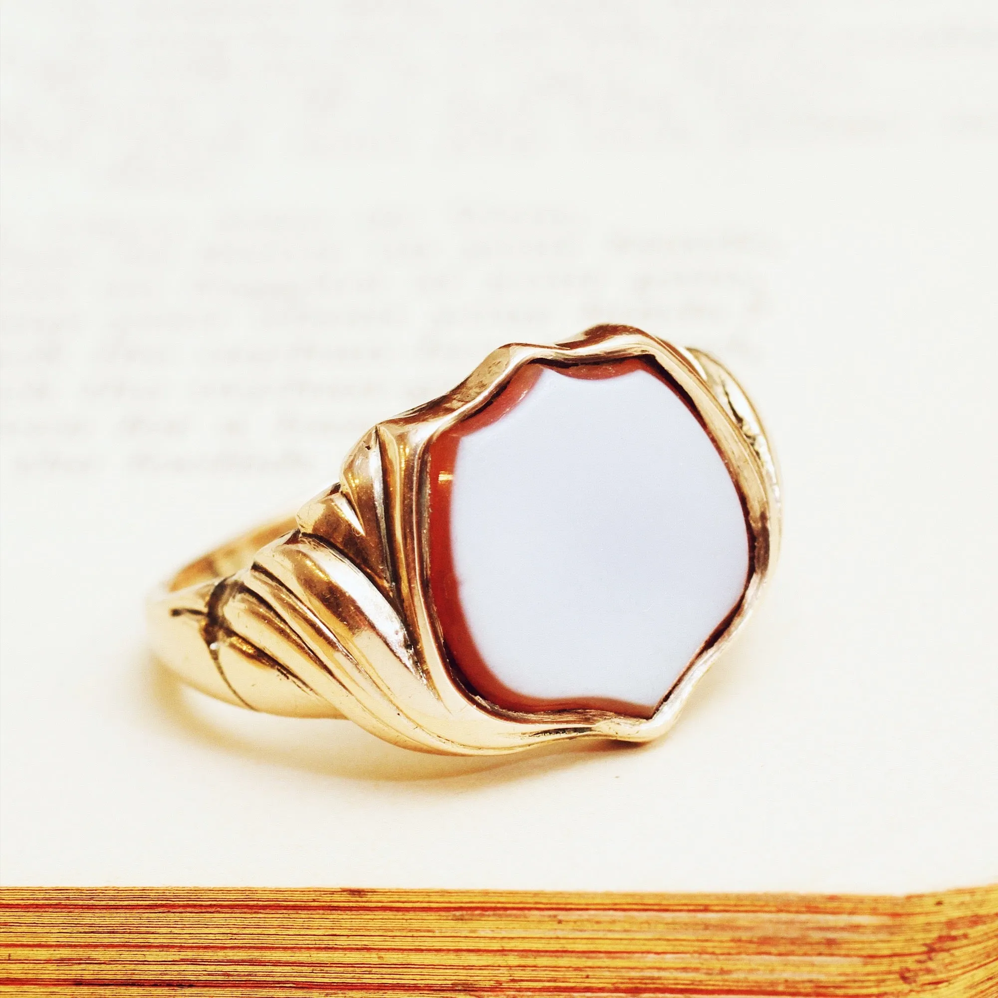 Date 1855 Sardonyx Shield Signet Ring