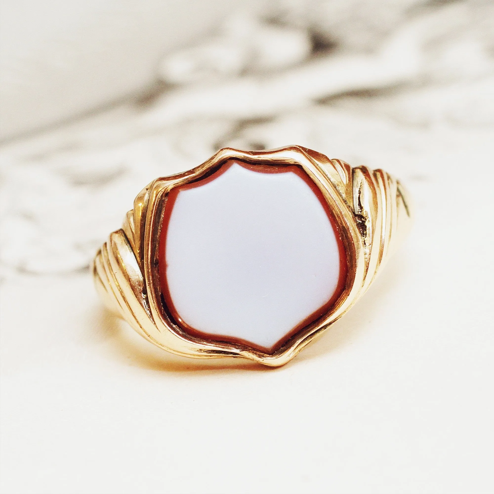 Date 1855 Sardonyx Shield Signet Ring