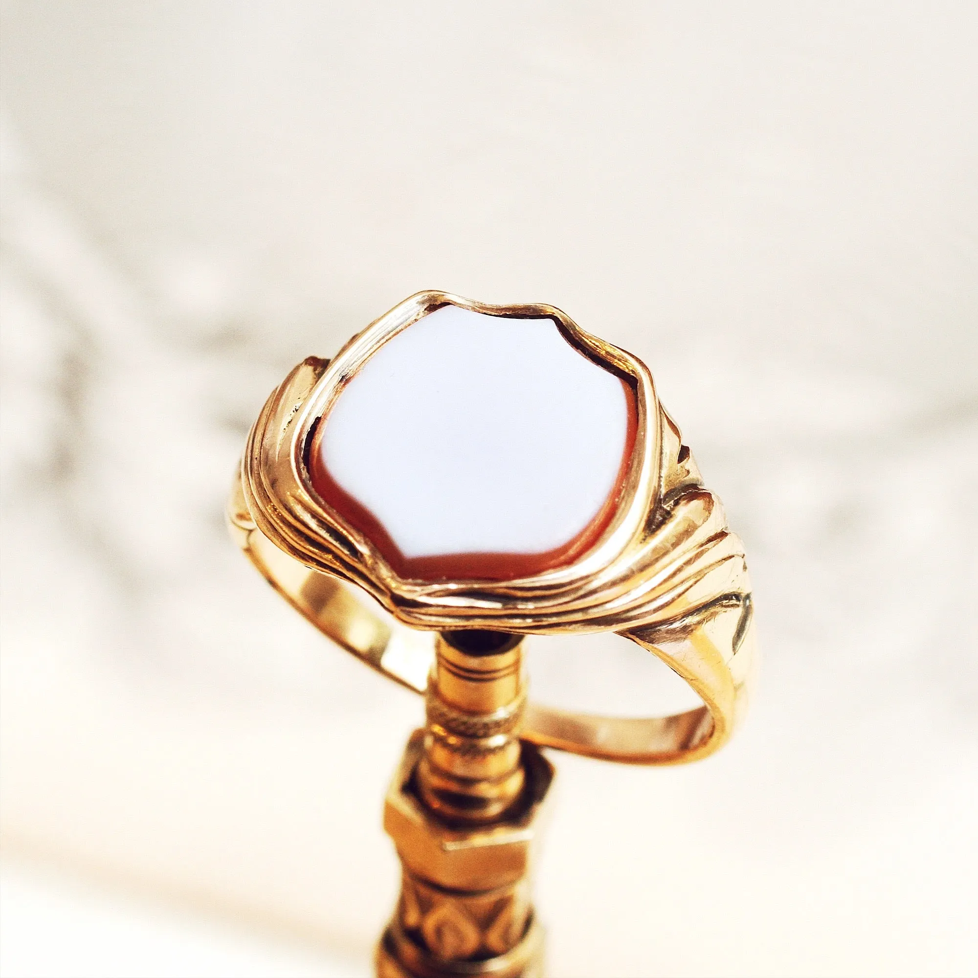 Date 1855 Sardonyx Shield Signet Ring