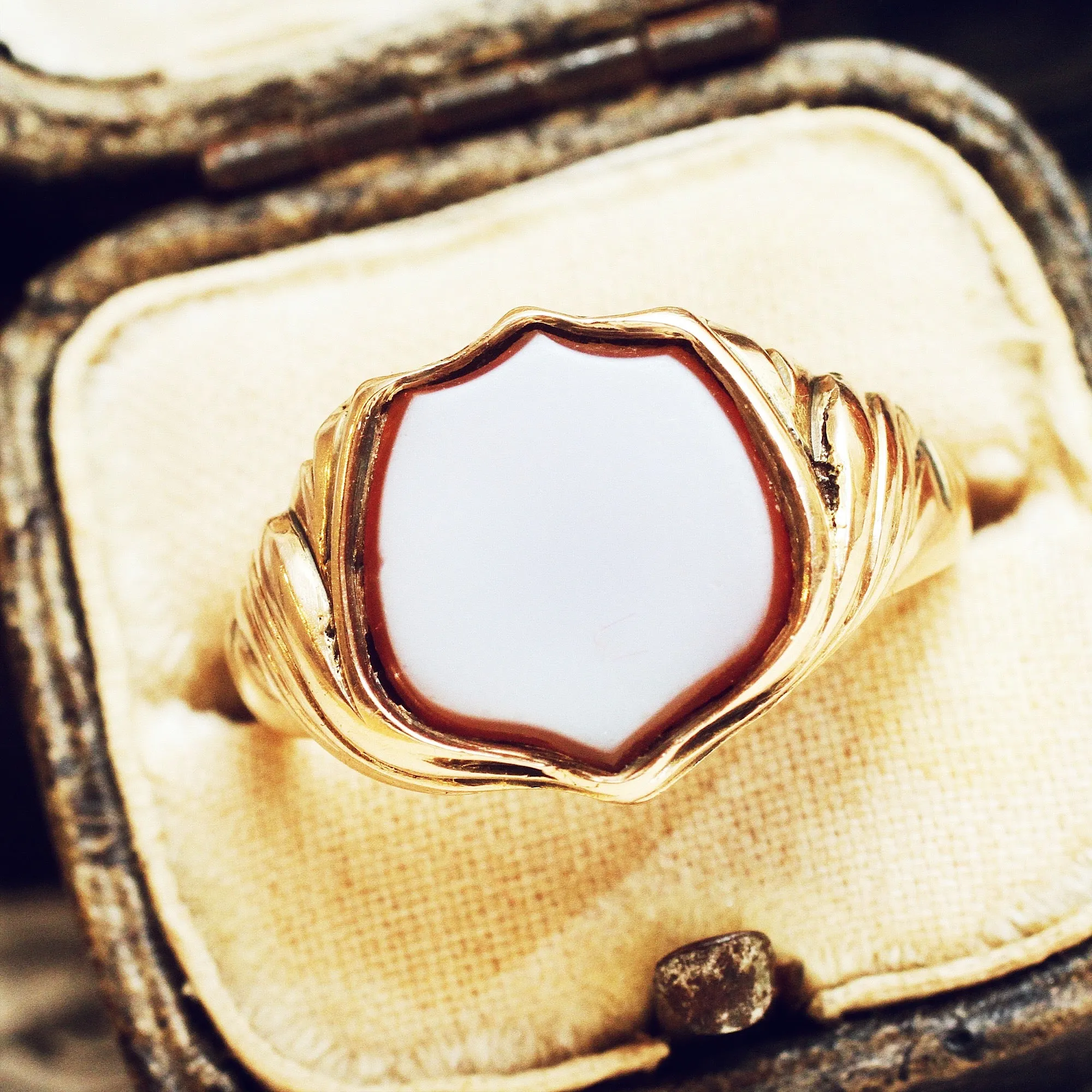 Date 1855 Sardonyx Shield Signet Ring