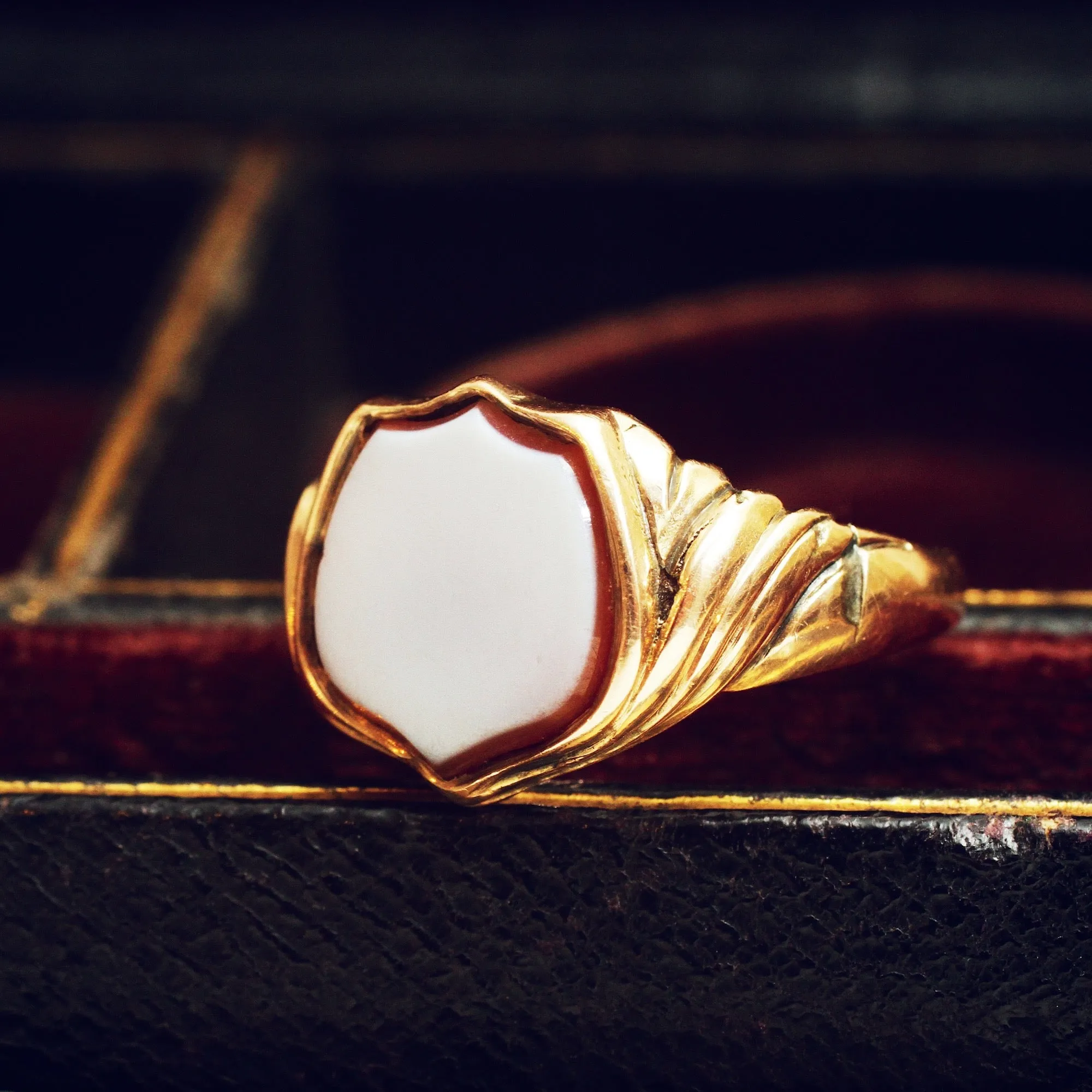 Date 1855 Sardonyx Shield Signet Ring