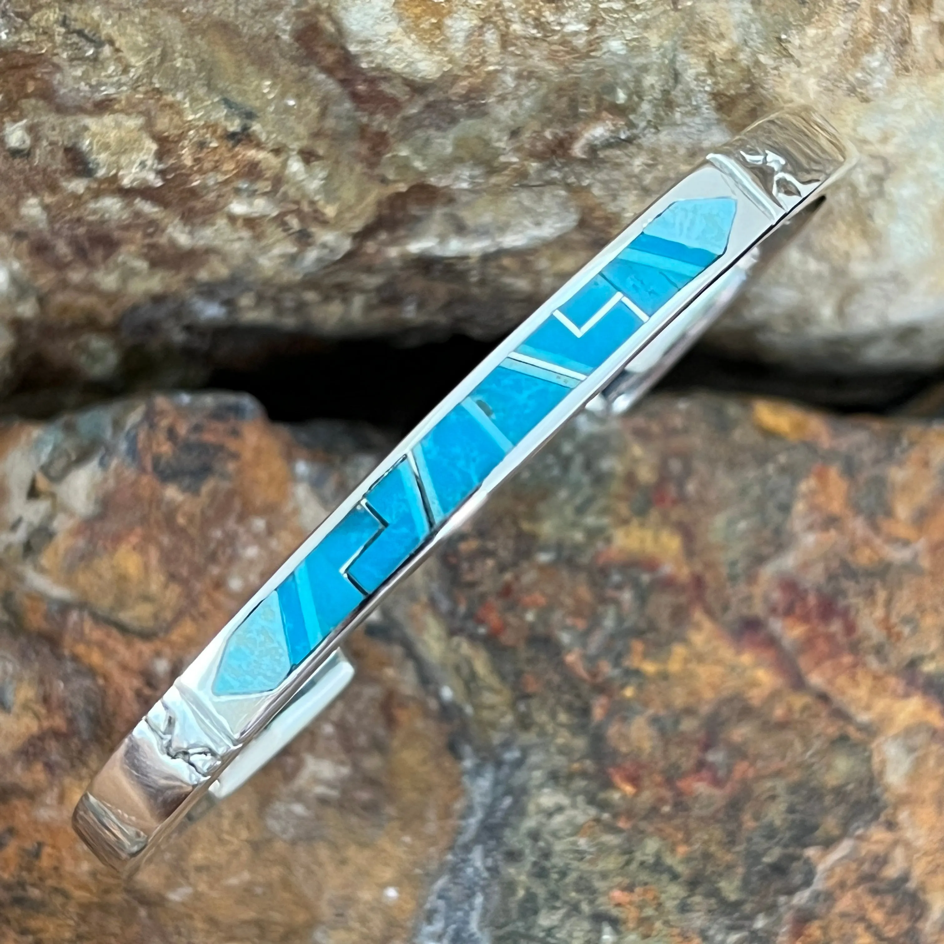 David Rosales Kingman 2-Tone Fancy Inlaid Sterling Silver Bracelet