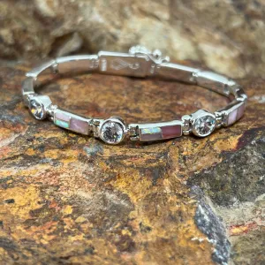 David Rosales Make Me Blush Inlaid Sterling Silver Link Bracelet w Cubic Zirconia