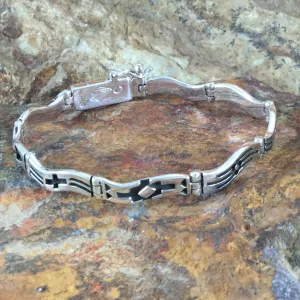 David Rosales Silver Country Inlaid Sterling Silver Wavy Link Bracelet