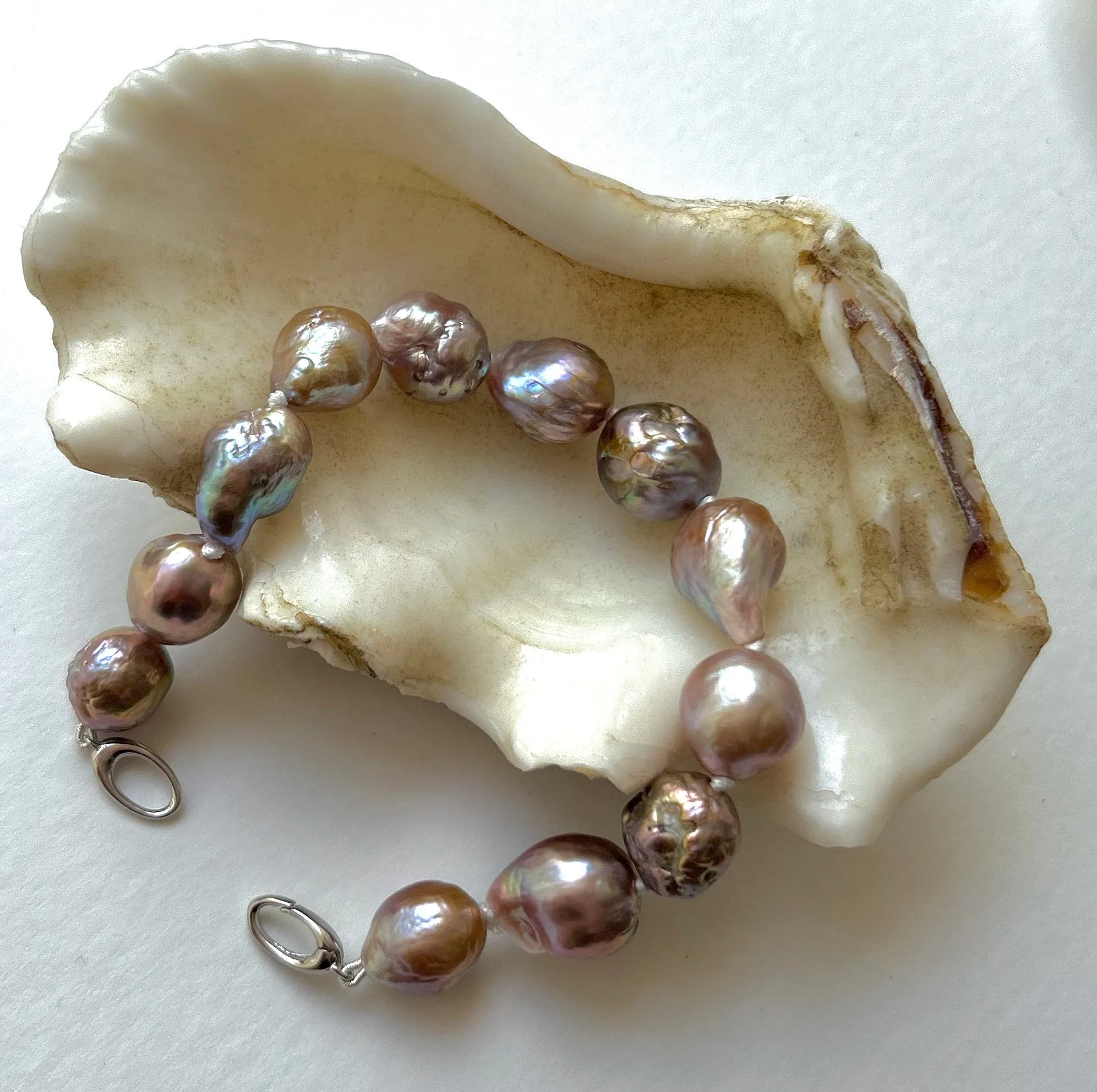 DEEP MAUVE AND TURQUOISE SPRING JAPAN KASUMI BAROQUE BRACELET WITH LARGE PEARLS