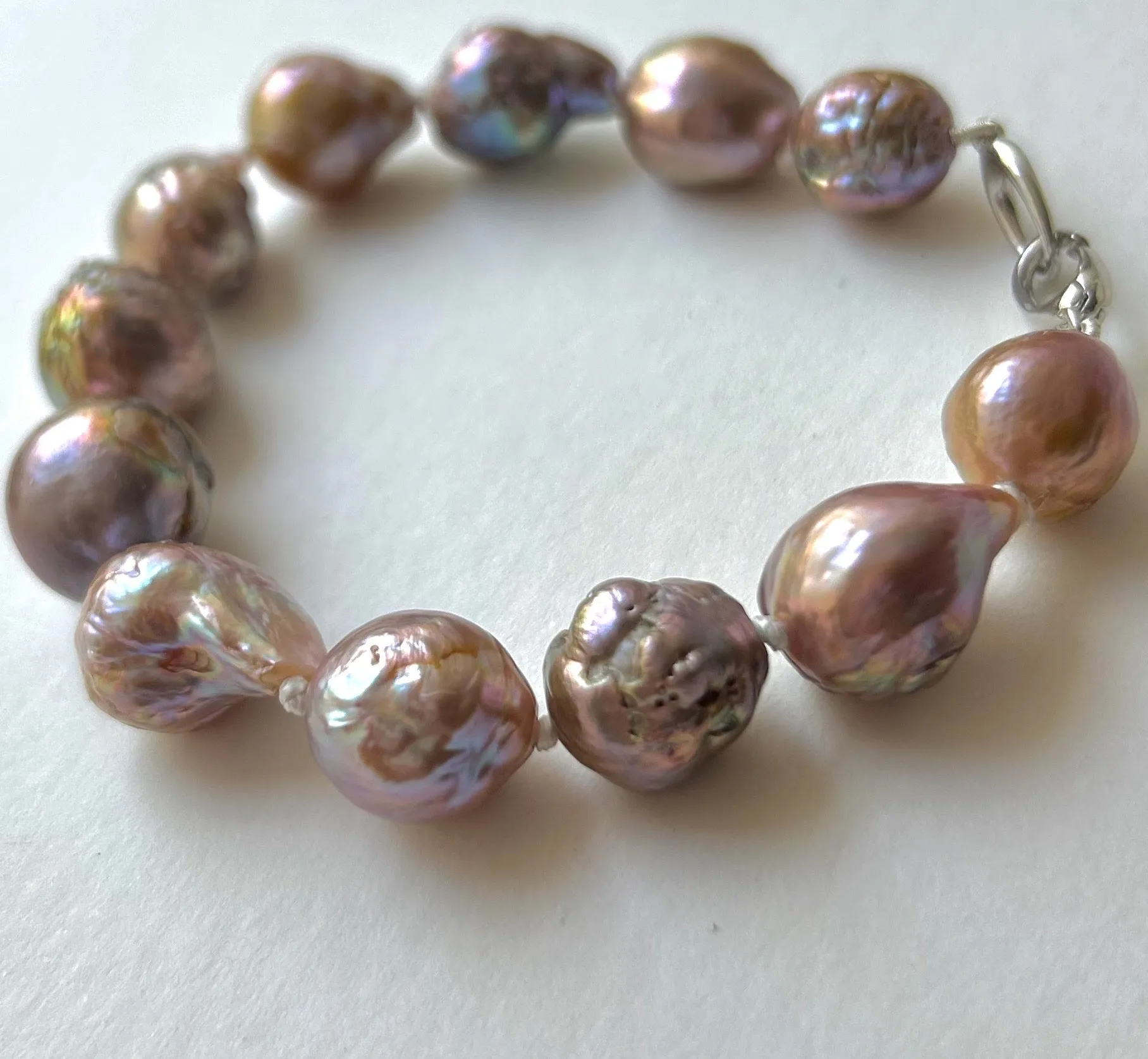 DEEP MAUVE AND TURQUOISE SPRING JAPAN KASUMI BAROQUE BRACELET WITH LARGE PEARLS