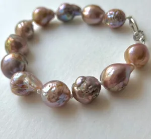 DEEP MAUVE AND TURQUOISE SPRING JAPAN KASUMI BAROQUE BRACELET WITH LARGE PEARLS