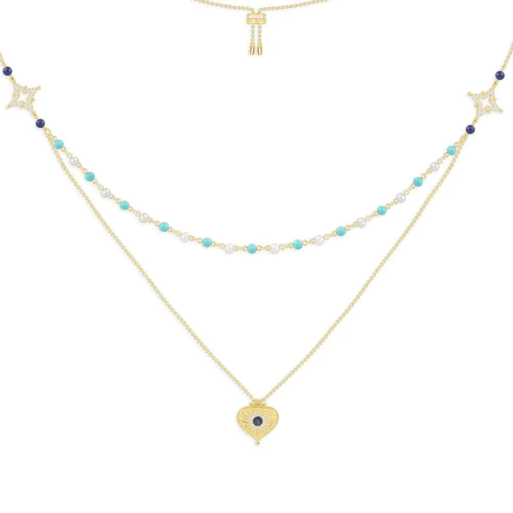 Double Chain Adjustable Necklace - Yellow Silver
