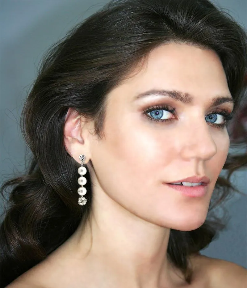 Earrings with Rhinestone Beads & Pearls - 2"