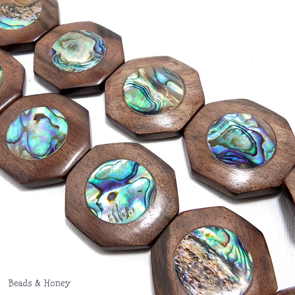 Ebony Wood with Abalone Shell Octagon 35mm (6pcs)