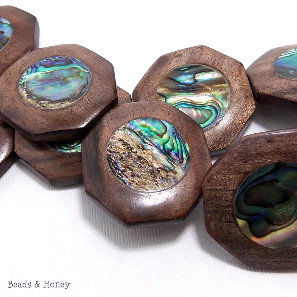 Ebony Wood with Abalone Shell Octagon 35mm (6pcs)