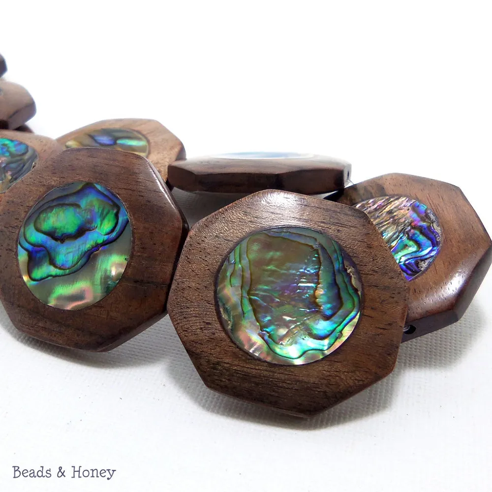 Ebony Wood with Abalone Shell Octagon 35mm (6pcs)
