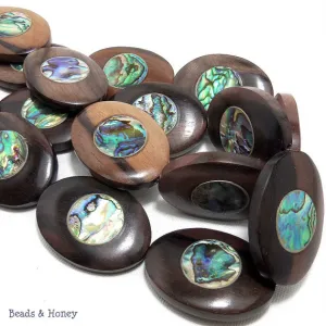 Ebony Wood with Abalone Shell Oval 40x30mm (5pcs)