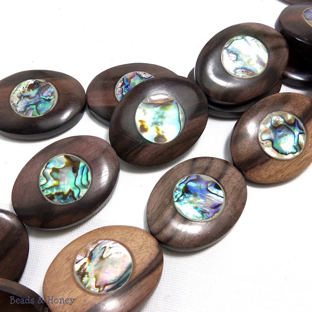 Ebony Wood with Abalone Shell Oval 40x30mm (5pcs)