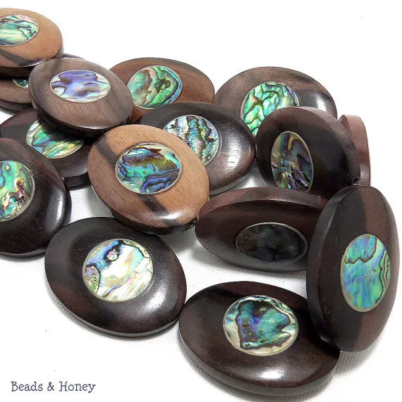 Ebony Wood with Abalone Shell Oval 40x30mm (5pcs)