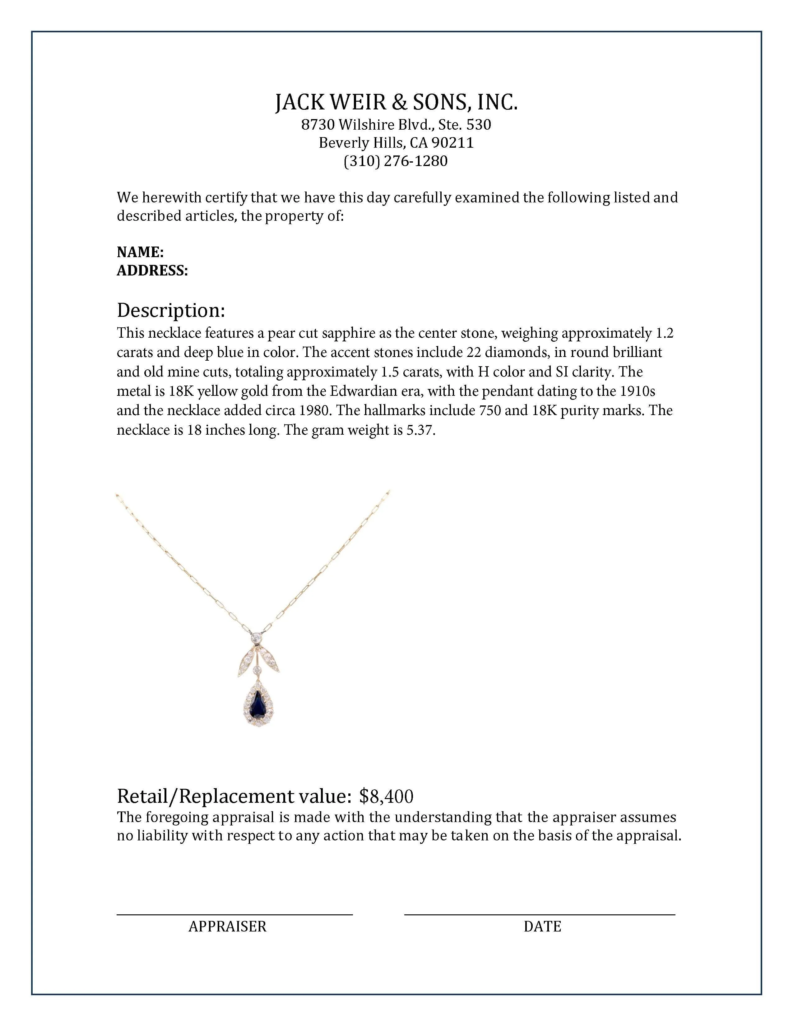 Edwardian Sapphire Diamond 18K Yellow Gold Cluster Necklace