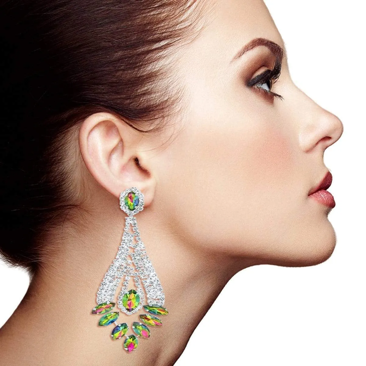 Elegant Multi Pink Green Chandelier Earrings for Evening or Formal
