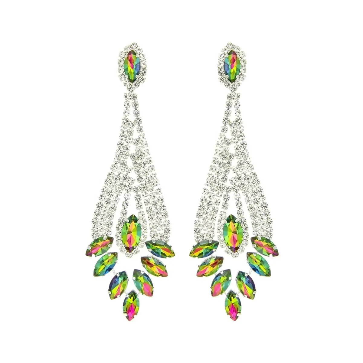Elegant Multi Pink Green Chandelier Earrings for Evening or Formal