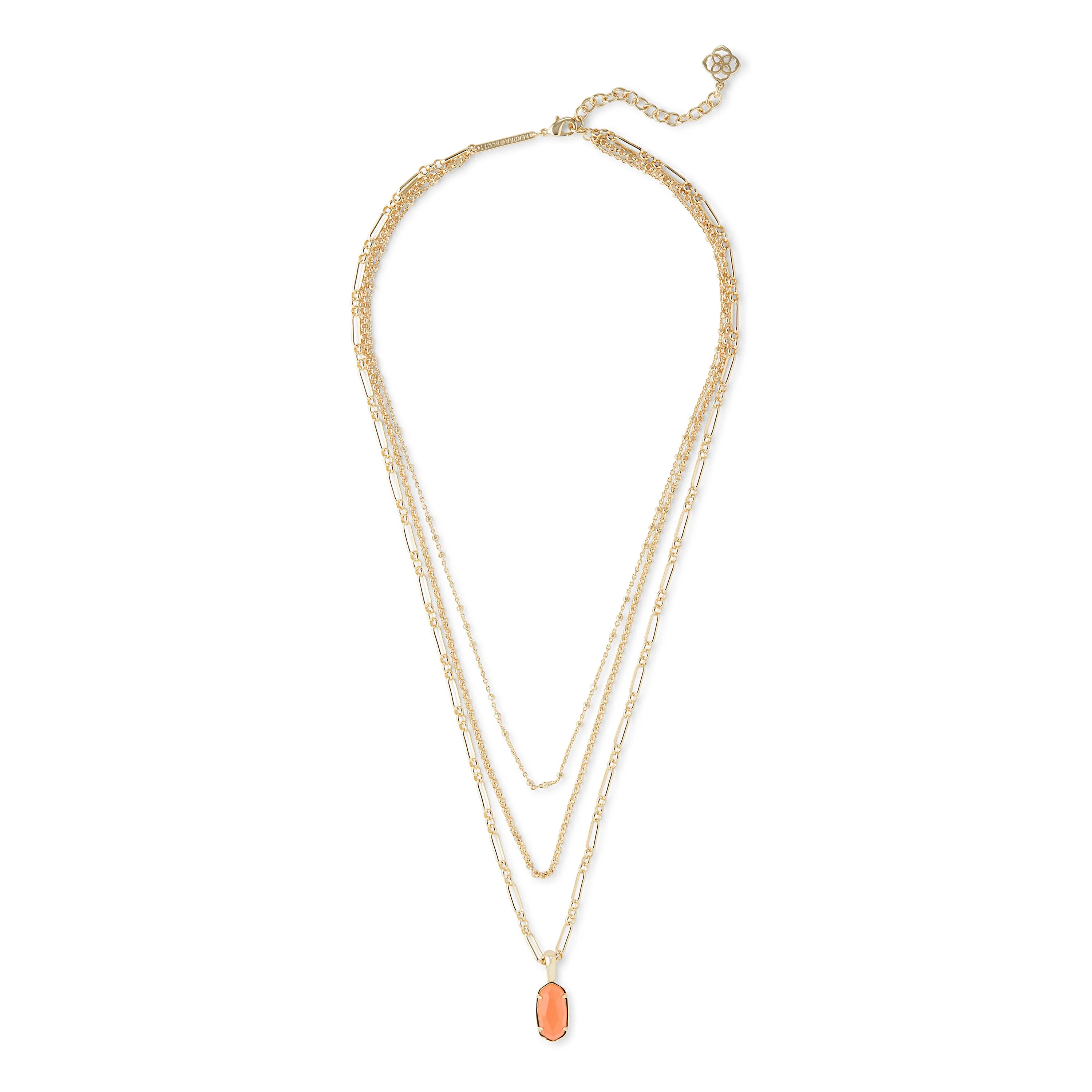 Elisa Triple Strand Layered Necklace in Gold and Coral
