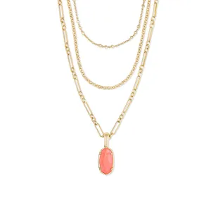 Elisa Triple Strand Layered Necklace in Gold and Coral