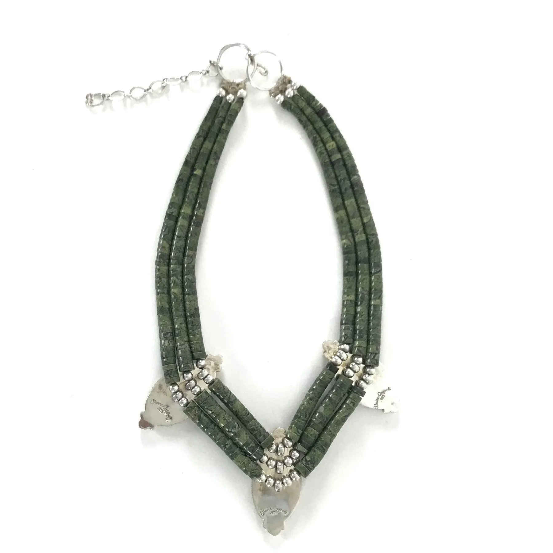Stunning Elouise Padilla Triple-Strand Serpentine Heishi Necklace with Medallion - Handcrafted Jewelry