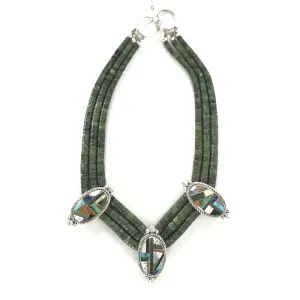 Stunning Elouise Padilla Triple-Strand Serpentine Heishi Necklace with Medallion - Handcrafted Jewelry