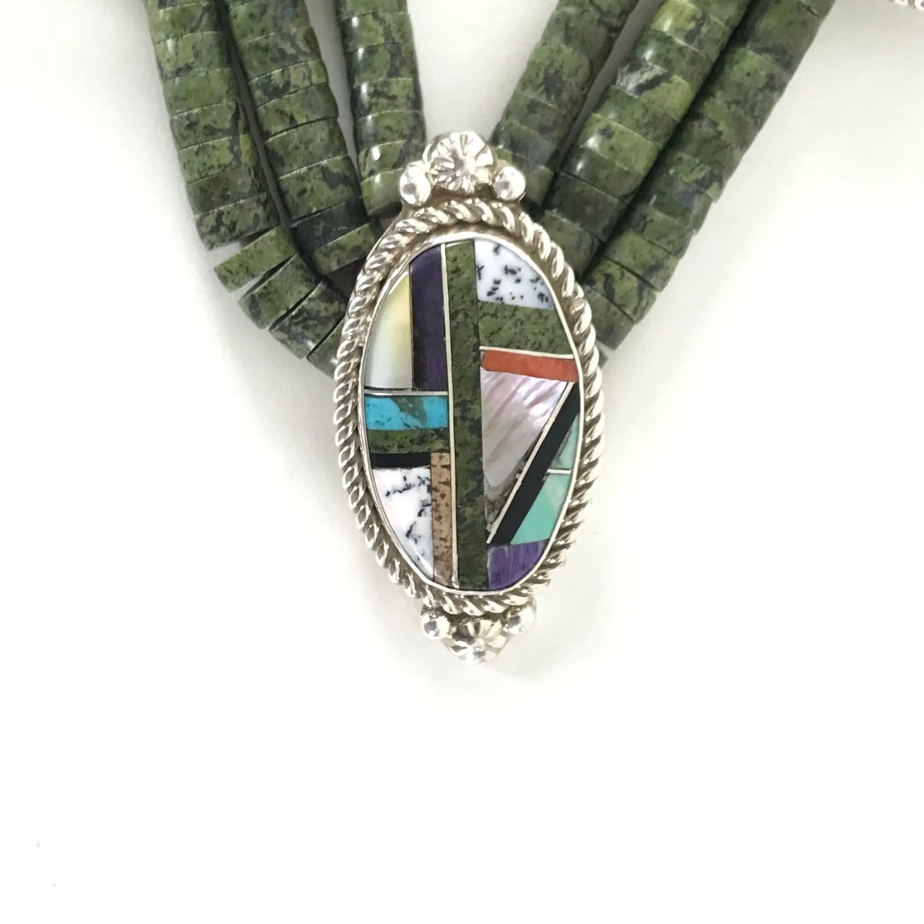 Stunning Elouise Padilla Triple-Strand Serpentine Heishi Necklace with Medallion - Handcrafted Jewelry