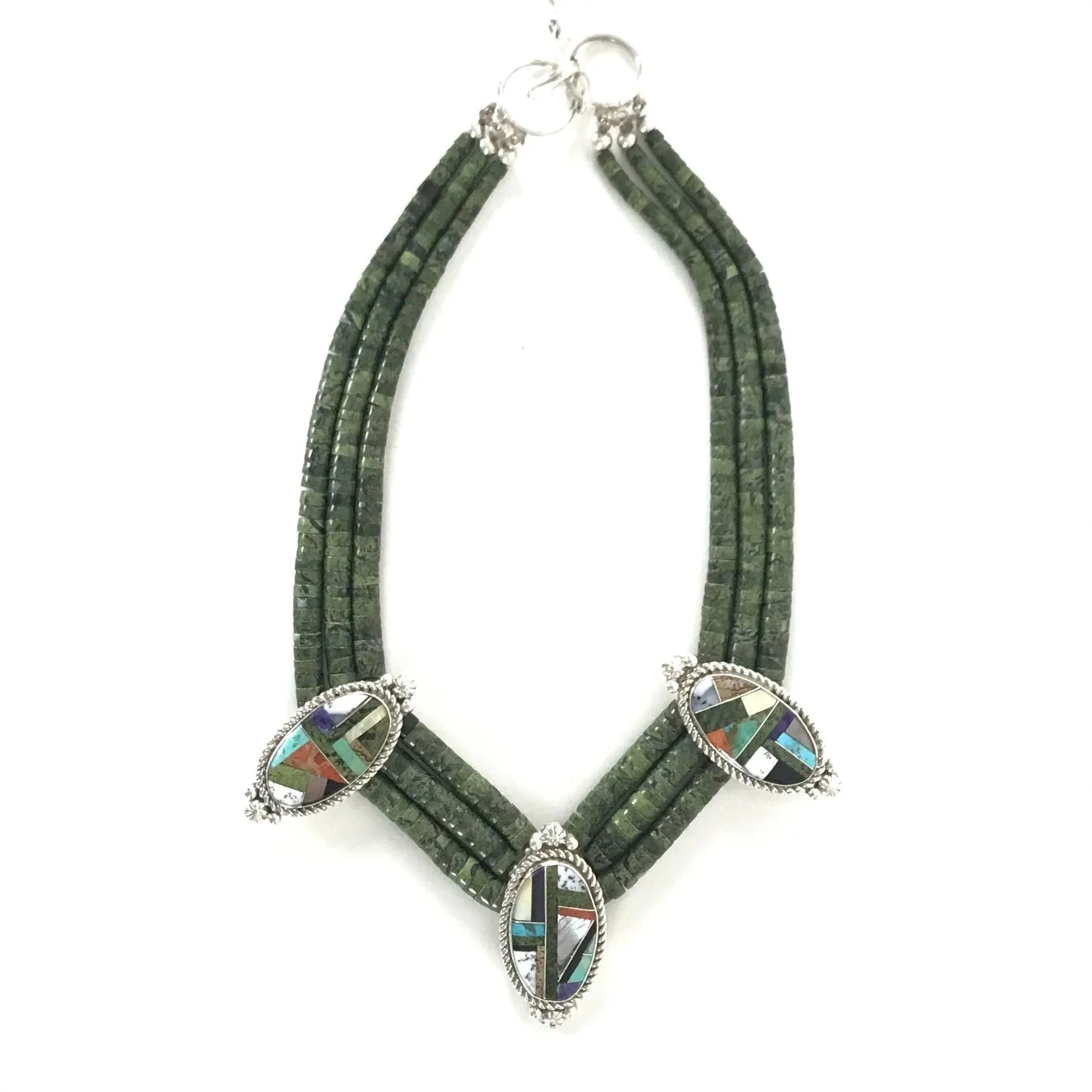Stunning Elouise Padilla Triple-Strand Serpentine Heishi Necklace with Medallion - Handcrafted Jewelry