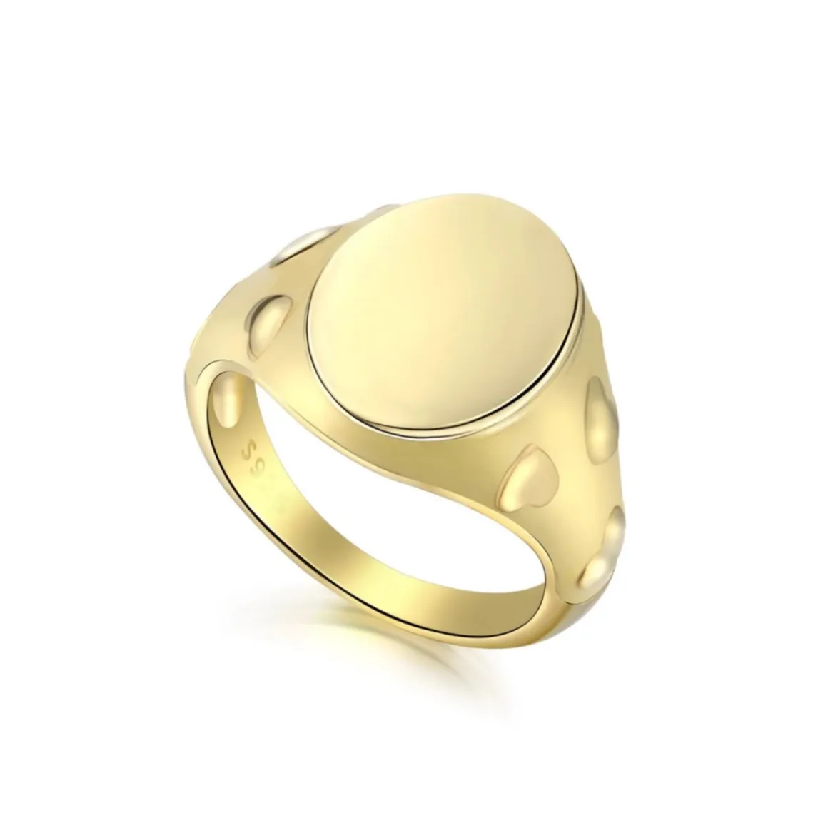 Engravable Side Hearts Oval Signet Ring